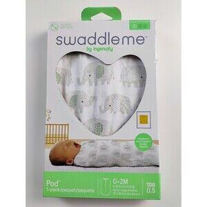 SwaddleMe Swaddle by Ingenuity Pod Gray Elephants 1 Pack 0-2 Months 5-12 Pounds